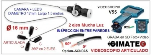 videoscopio articulado con mucha luz diametro 16 mm gimateg