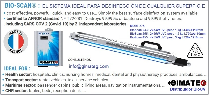 Esterilizador de superficies BioScan lamparas UVC GimateG