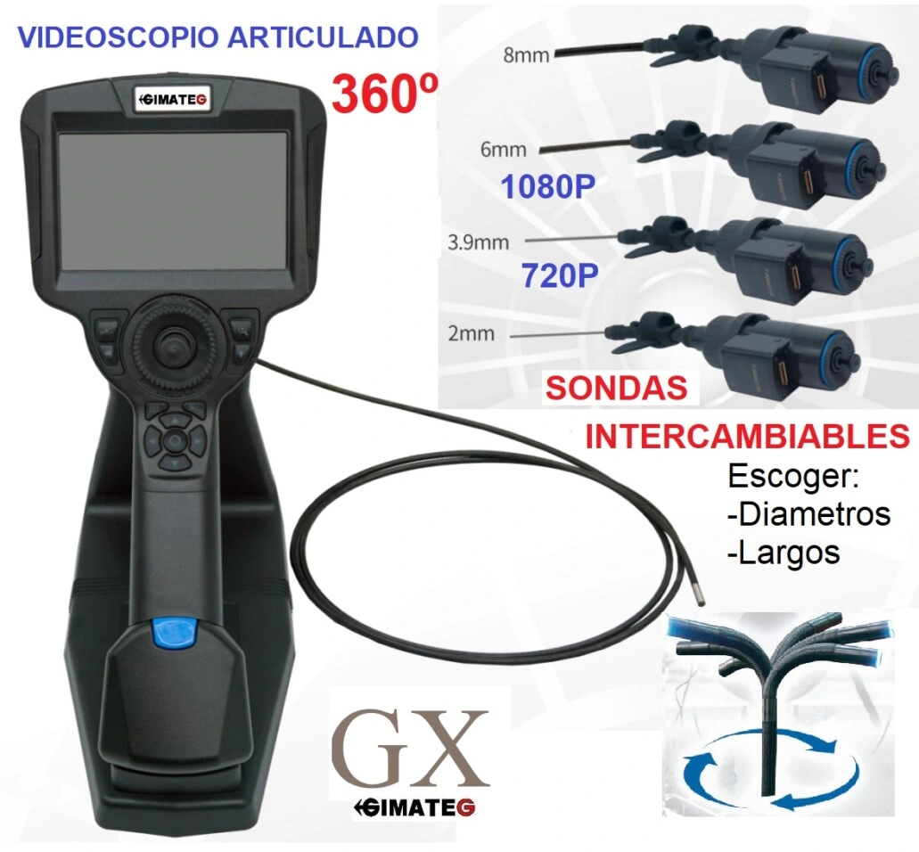 Videoscopio 1080p sonda 6mm x2m articulada intercambiable GX gimateg