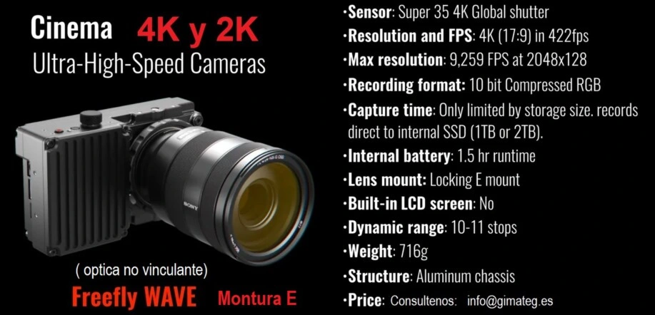 alquiler  camara video 4k 2K alta velocidad Wave gimateg