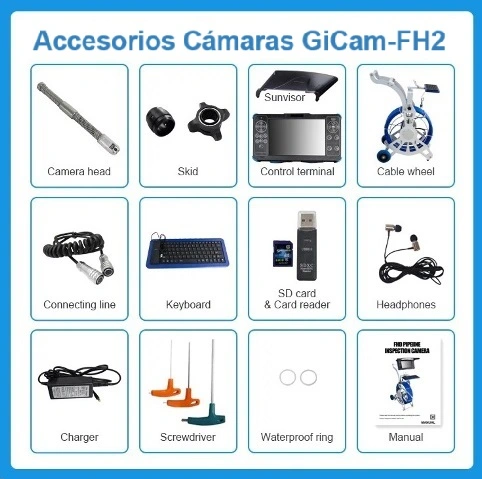 Accesorios camara inspeccion tubos GiCam-FH2pro 60metros GimateG