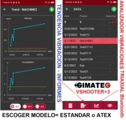 datos y tendencia vibracion VShooter+ gimateg