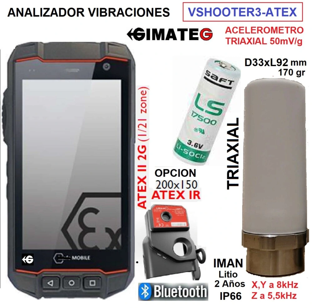 analizador vibracion ATEX ISO 10816 maquina rotativa VShooter3 gimateg