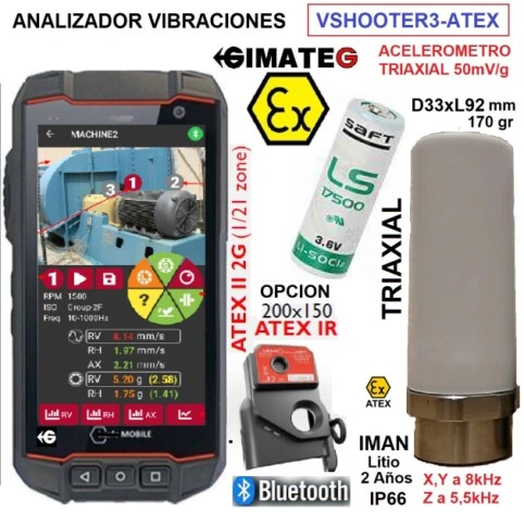analizador vibraciones triaxial VSHOOTER3 ATEX+foto facil uso