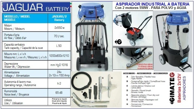 aspirador 2x500w industrial a bateria jaguar gimateg