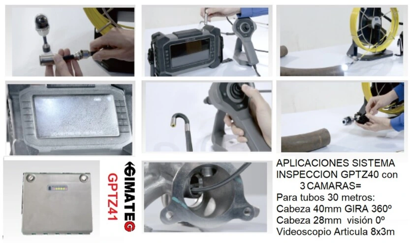 Aplicaciones camara triple para tubos de DN30 a DN200 GiCam-PTZ gimateg