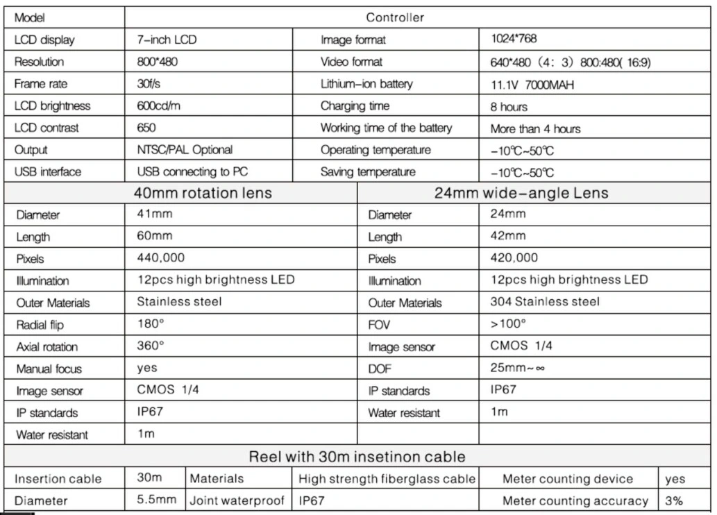 Caracteristicas camara inspeccion tubos GiCam-PTZ 30metros GimateG