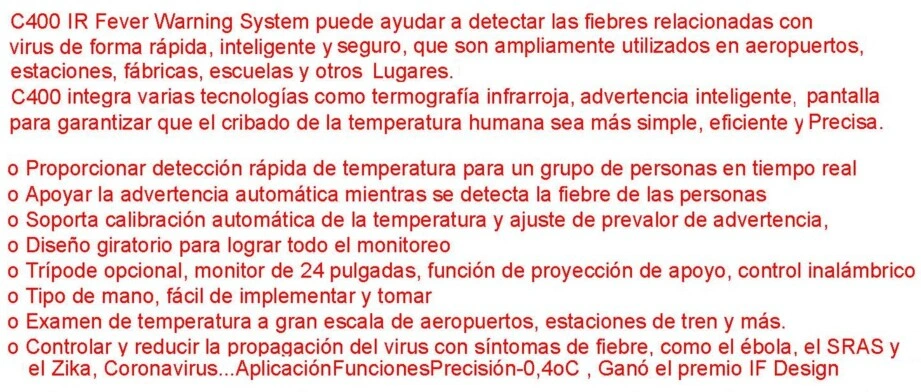 caracteristicas C400 termografica para fiebre gimateg