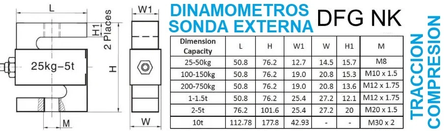 MEDIDAS Dinamometro digital DFG sonda externa grafico traccion compresion 100kgf  GimateG