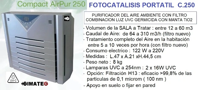 purificador aire ambiente por fotocatalisis portatil  C250 GimateG