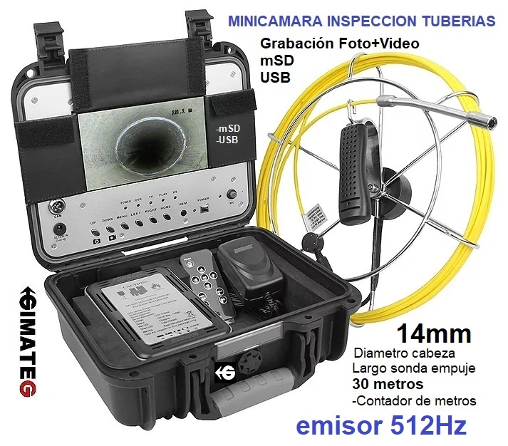 camara 14mm x40metros inspeccion tubos +emisor 512Hz +contador GimateG