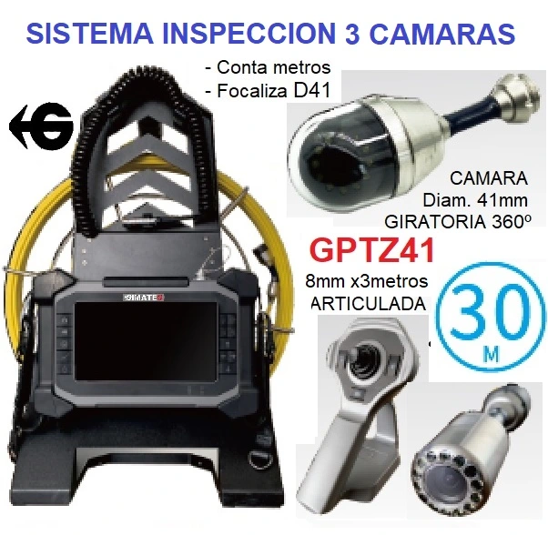 camara GiCam-PTZ 30metros giratoria 360º 41mm focal a tubos y videocopio D10x3m GimateG