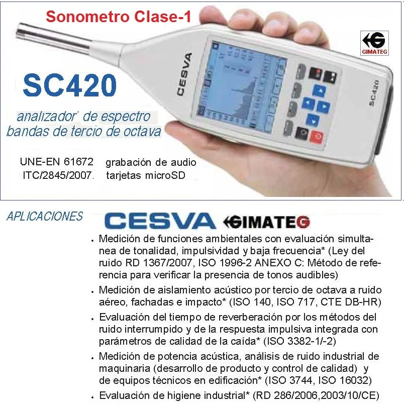 sonometro analizador clase 1 con tercios de octava cesva gimateg