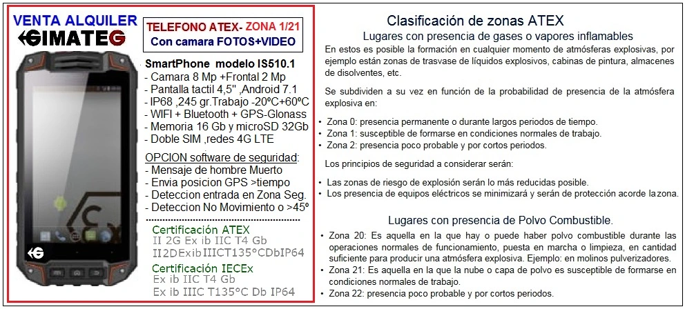 smartphone ATEX zona 1-21 camara foto  GimateG